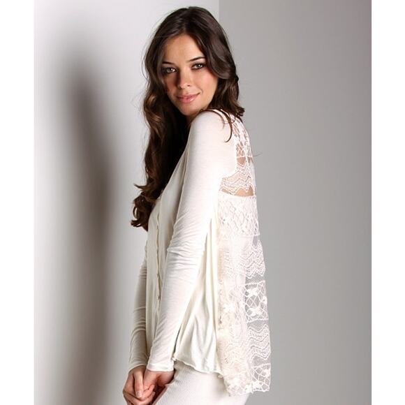 Free People Easy Breezy Jersey Lace Back Tee Smal Navy Blue Long Sleeve - Picture 8 of 13